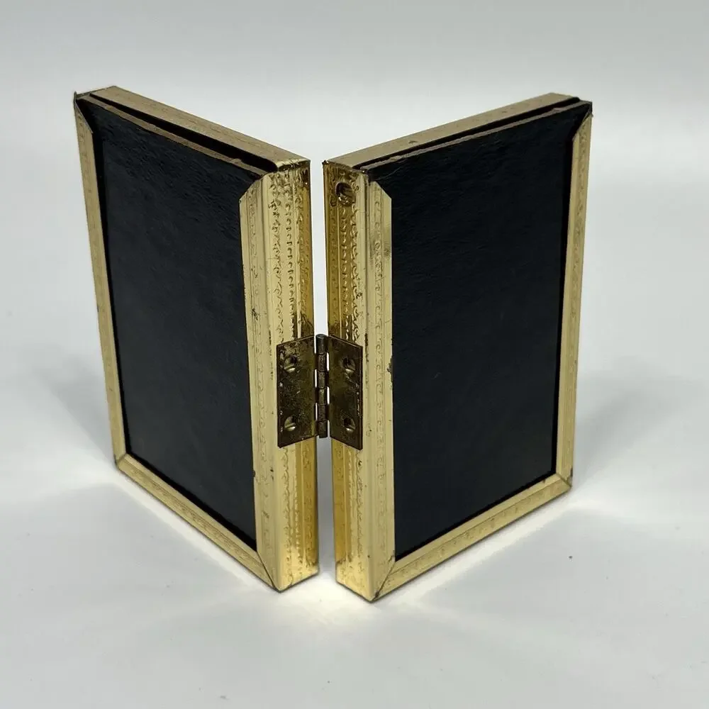 Vintage Double Brass Gold Metal Picture Frame Hinged Bi-fold 2.5 x3.5 Photo